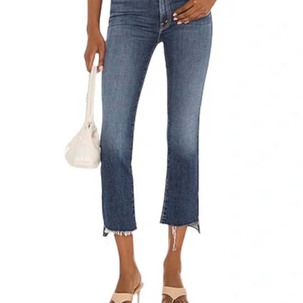 MOTHER The Insider Crop Step Fray in Girl Crush, Raw Hem Blue Jeans - 30